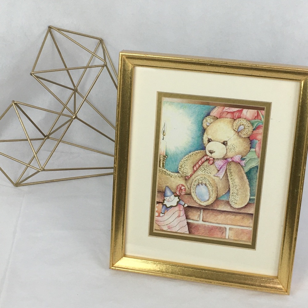 Christmas Bear with Stocking Framed & Matted Art